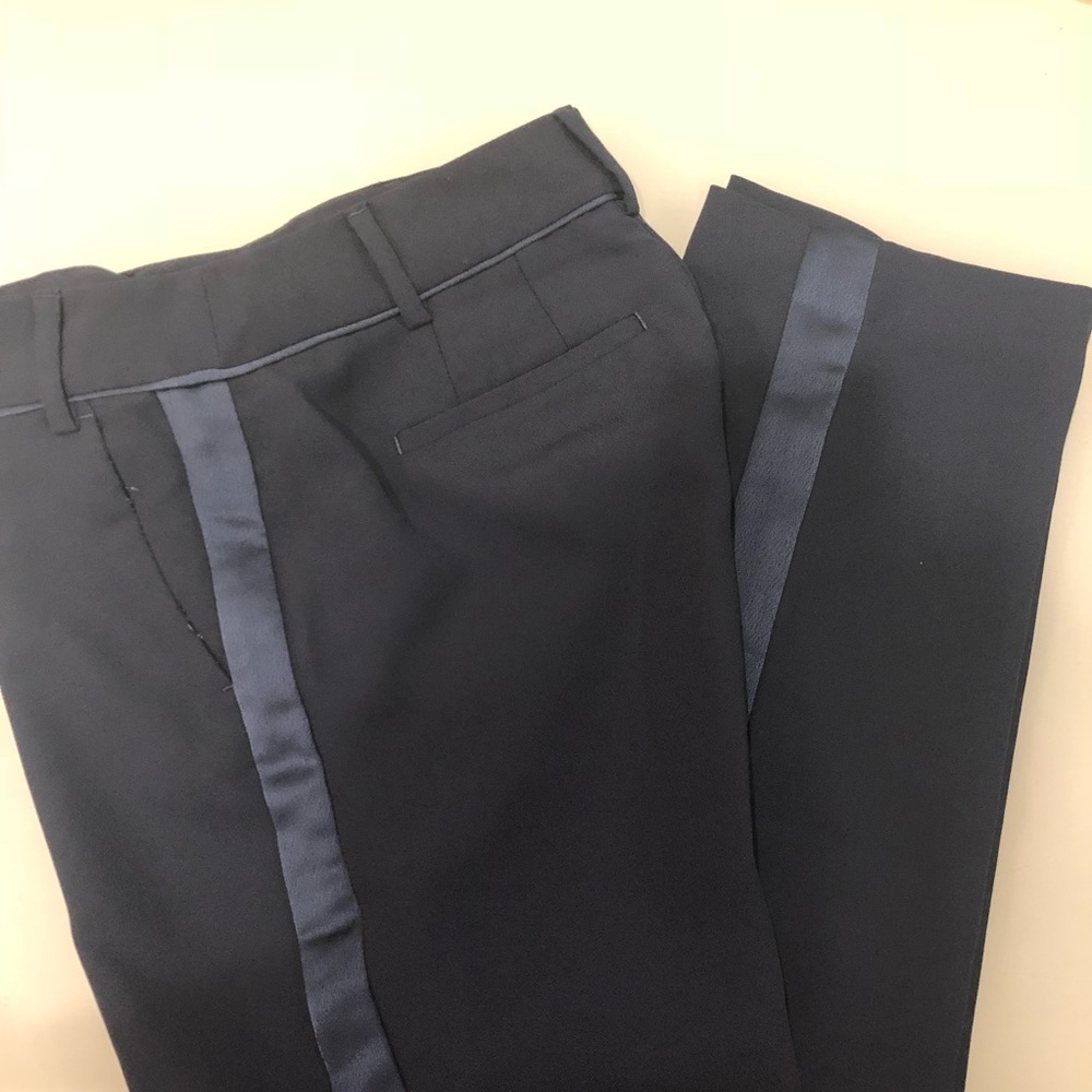 Loft Navy Blue Julie Straight Tuxedo Stripe Summer Dress Pants 00P